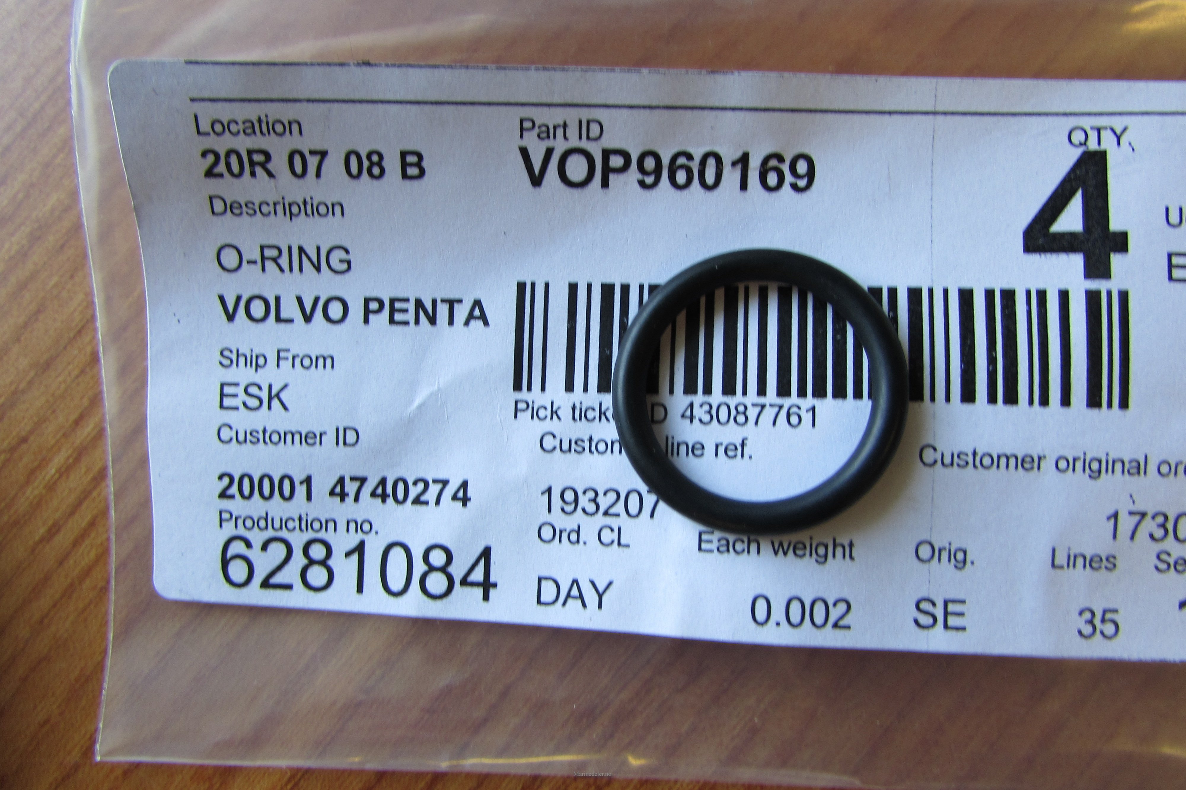 (bilde for) O-RING 960169