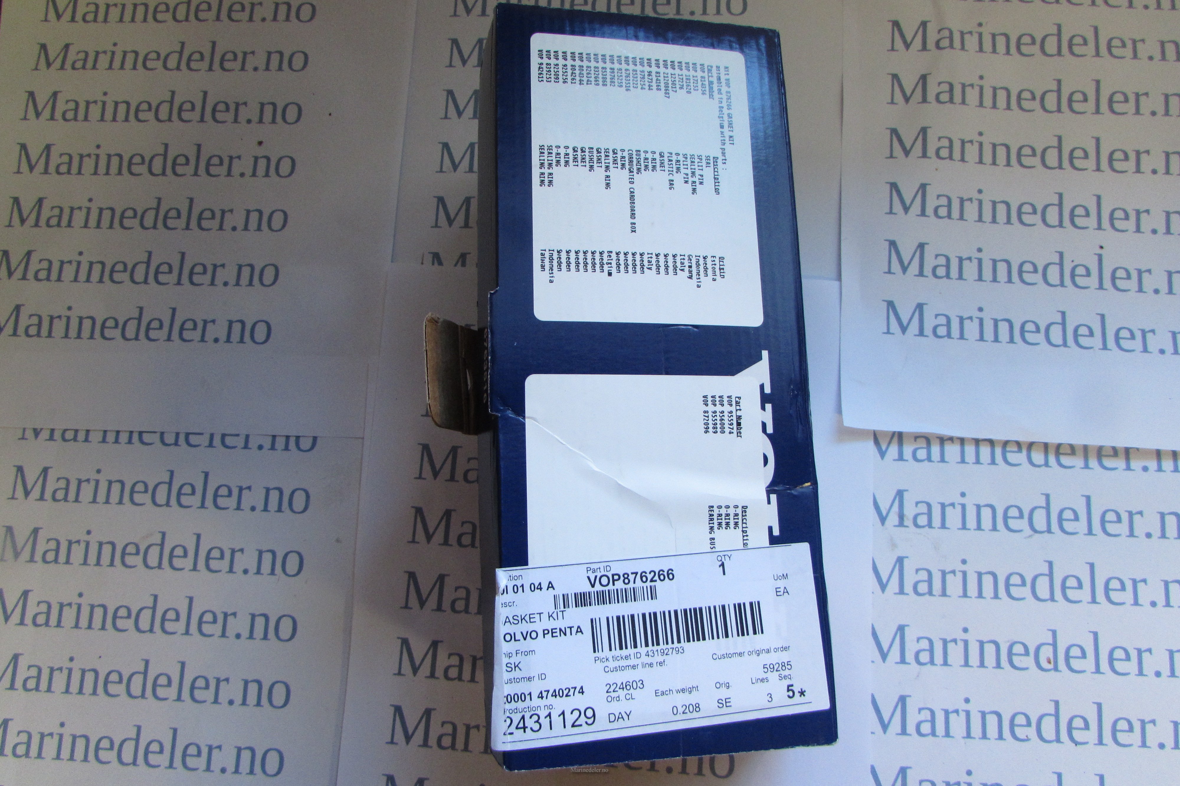 (bilde for) Pakningssett 876266 øvre del 290 Dp